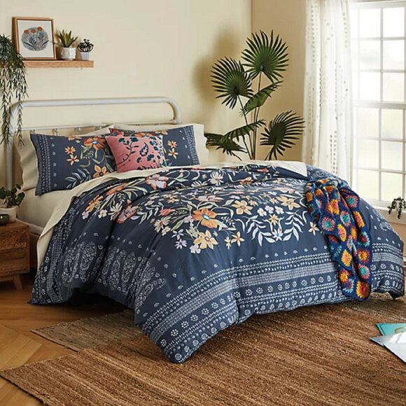 new NAVY Wild Sage 100% Cotton Julianna Floral 66"W x 93"L Twin XL Comforter - Picture 5 of 10